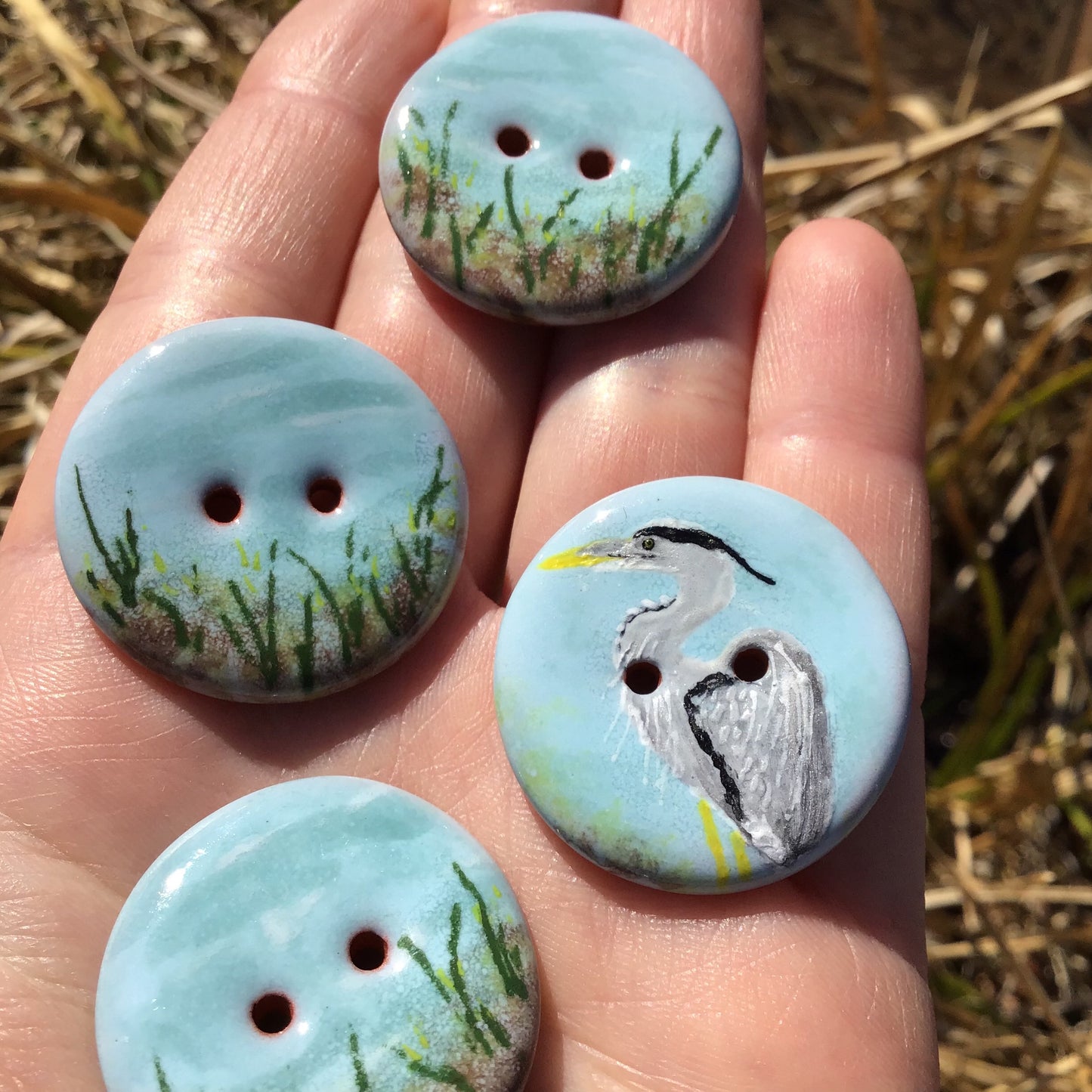 ‘Heron by the Waterside’ 1-1/16” One-of-a-kind 5-pack