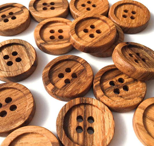 Four Hole Inset Button - 'Striped' Ash Wood 1"
