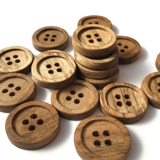 Four Hole Inset Button - Sassafras Wood 1"