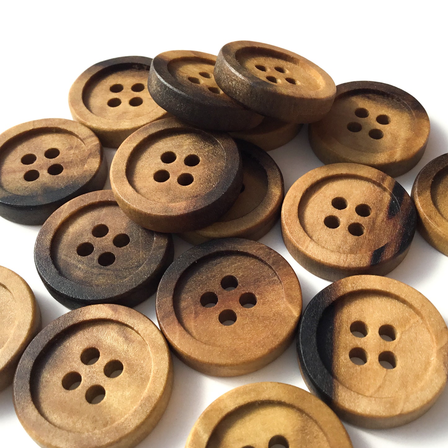 Four Hole Inset Button -'Black & Tan' Poplar Wood 1"