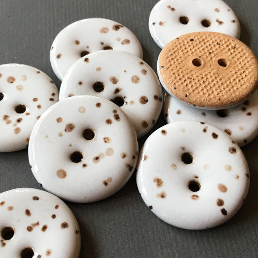 White Stoneware Fleck Button 7/8"