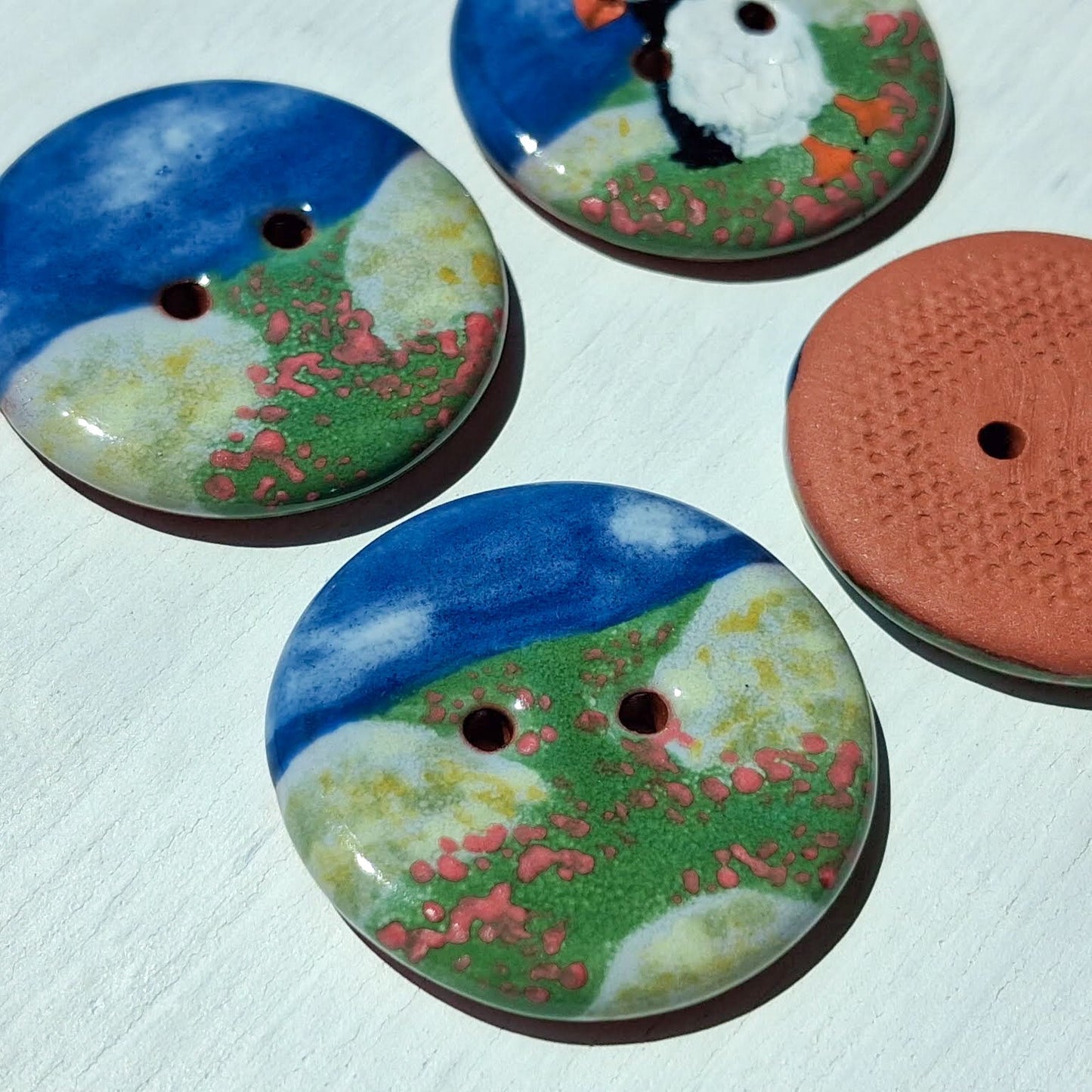 ‘Puffin by the Sea’ 1-1/16” one-of-a-kind 4-pack