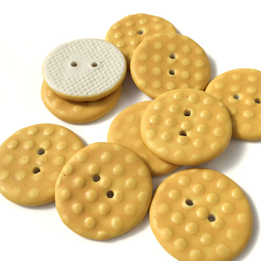 Golden Yellow Polka Dot Porcelain Button 1"