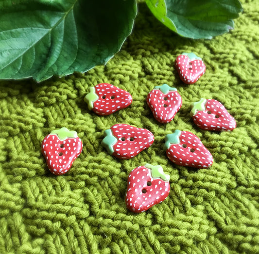 Stoneware Strawberry Button 11/16" x 7/8”