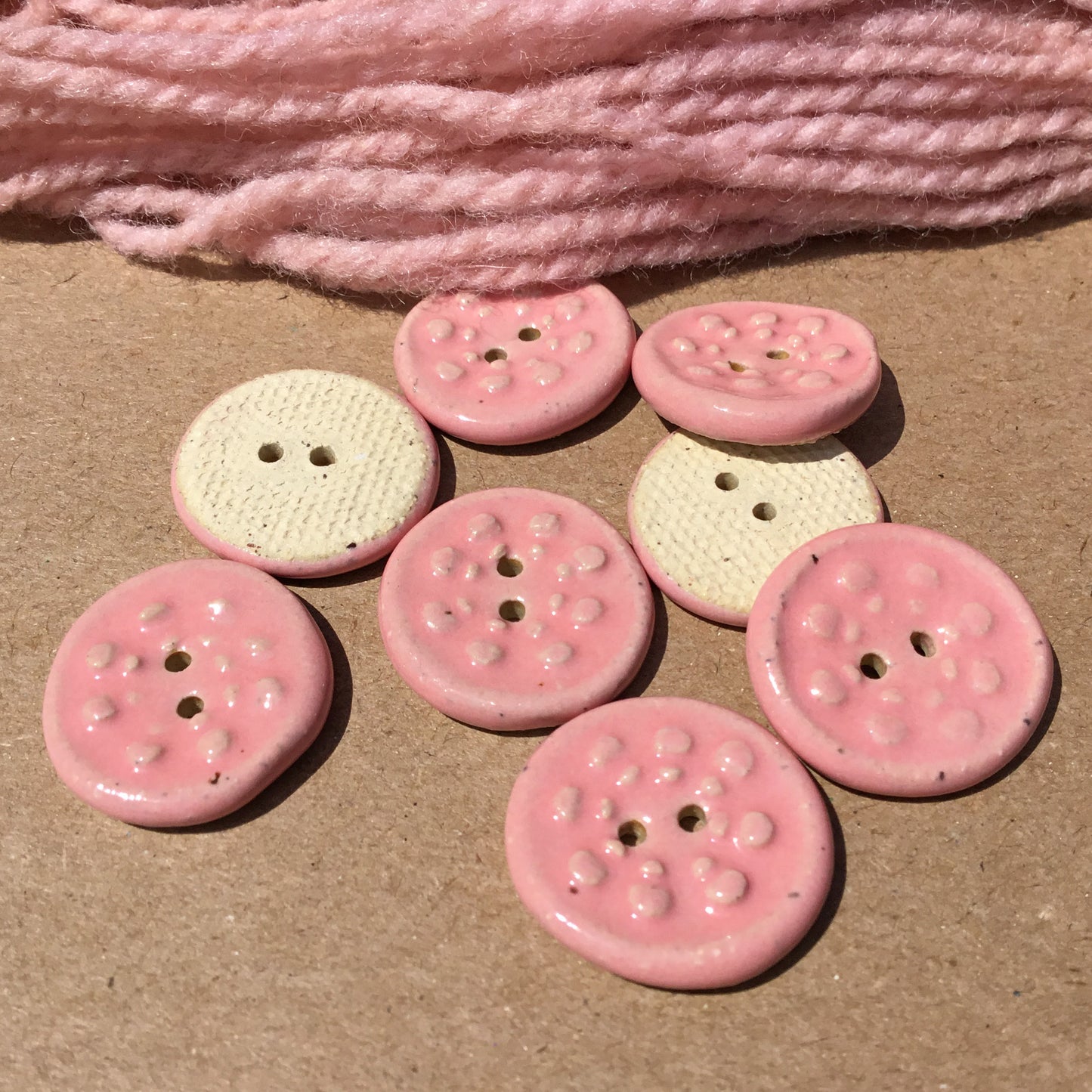 Glossy Pink 'Aster' Stoneware Button 13/16"