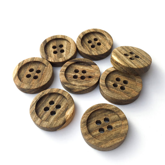 Four Hole Inset Button - Grayed ‘zebra-striped’ Ash Wood 1"