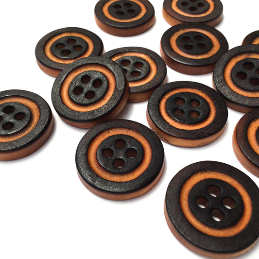 Four Hole Inset Ring Button - Blackened Cherry Wood 1"