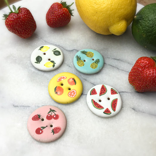 ‘Fruit Salad’ Stoneware Fruit Buttons 1-3/8”