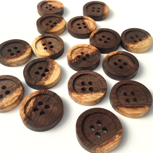 Four Hole Inset Button - 'Two-toned' Spalted Black Walnut Wood 1"