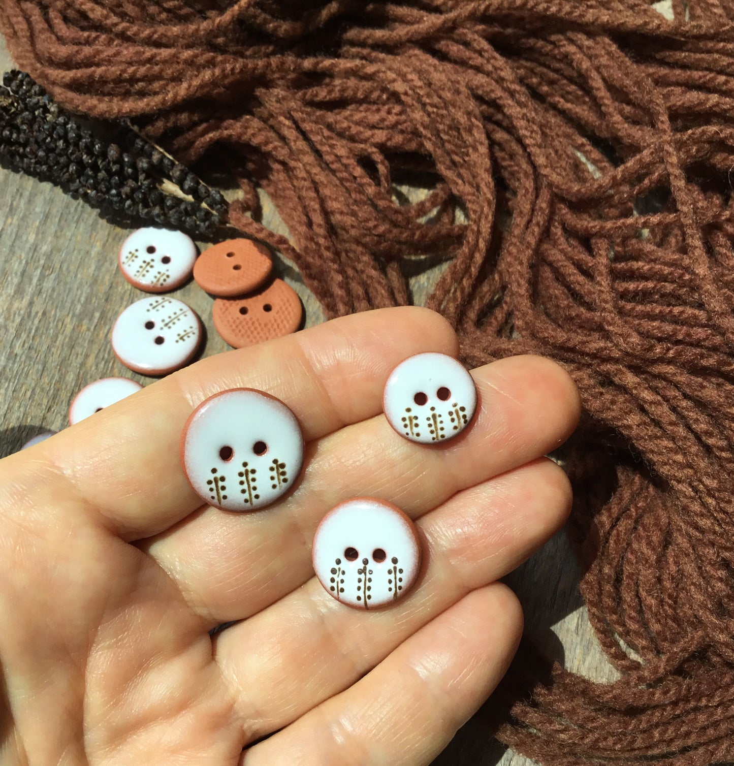 “Onoclea” Ceramic Earthenware Button - 3 sizes