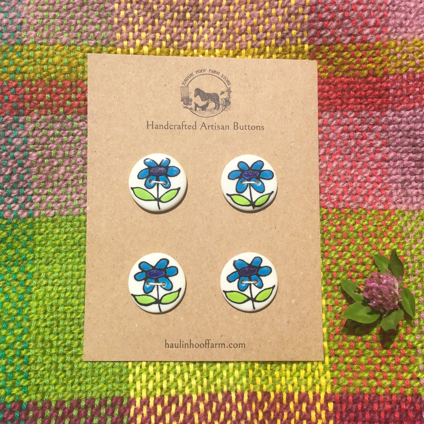 Welcome Flower Porcelain Button Set - Blues - 1”