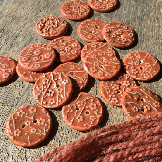 ‘Spiced Plum’ Plum Blossom Porcelain Button 1"