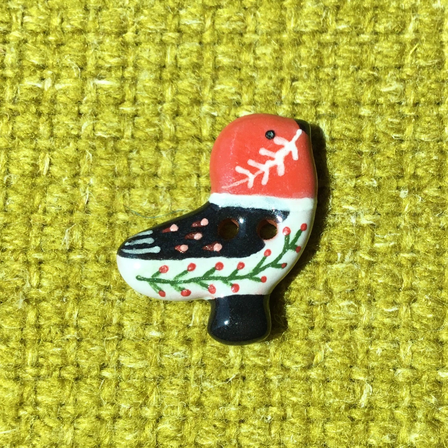 Ceramic Folk Bird Buttons 3/4" x 7/8"