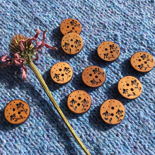 ‘Coneflowers' Wood Burned Button 13/16”