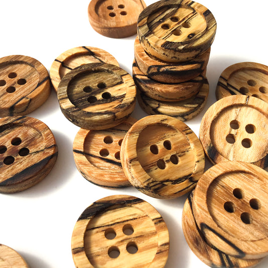 Four Hole Inset Button - Spalted American Elm Wood 1"