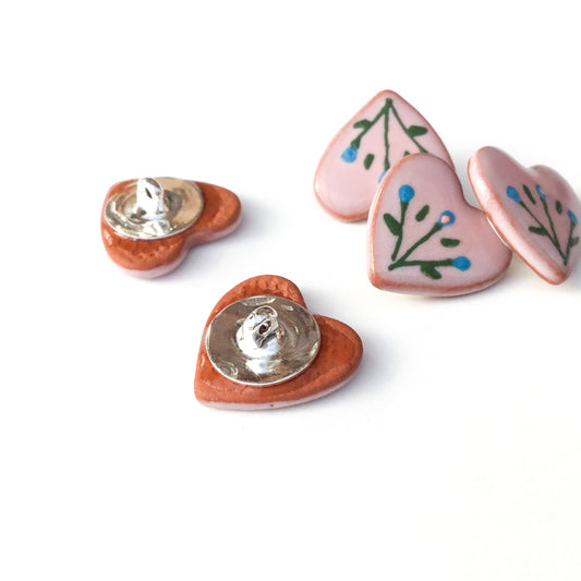 ‘Floral Pink Hearts’ Shank Buttons 5/8"