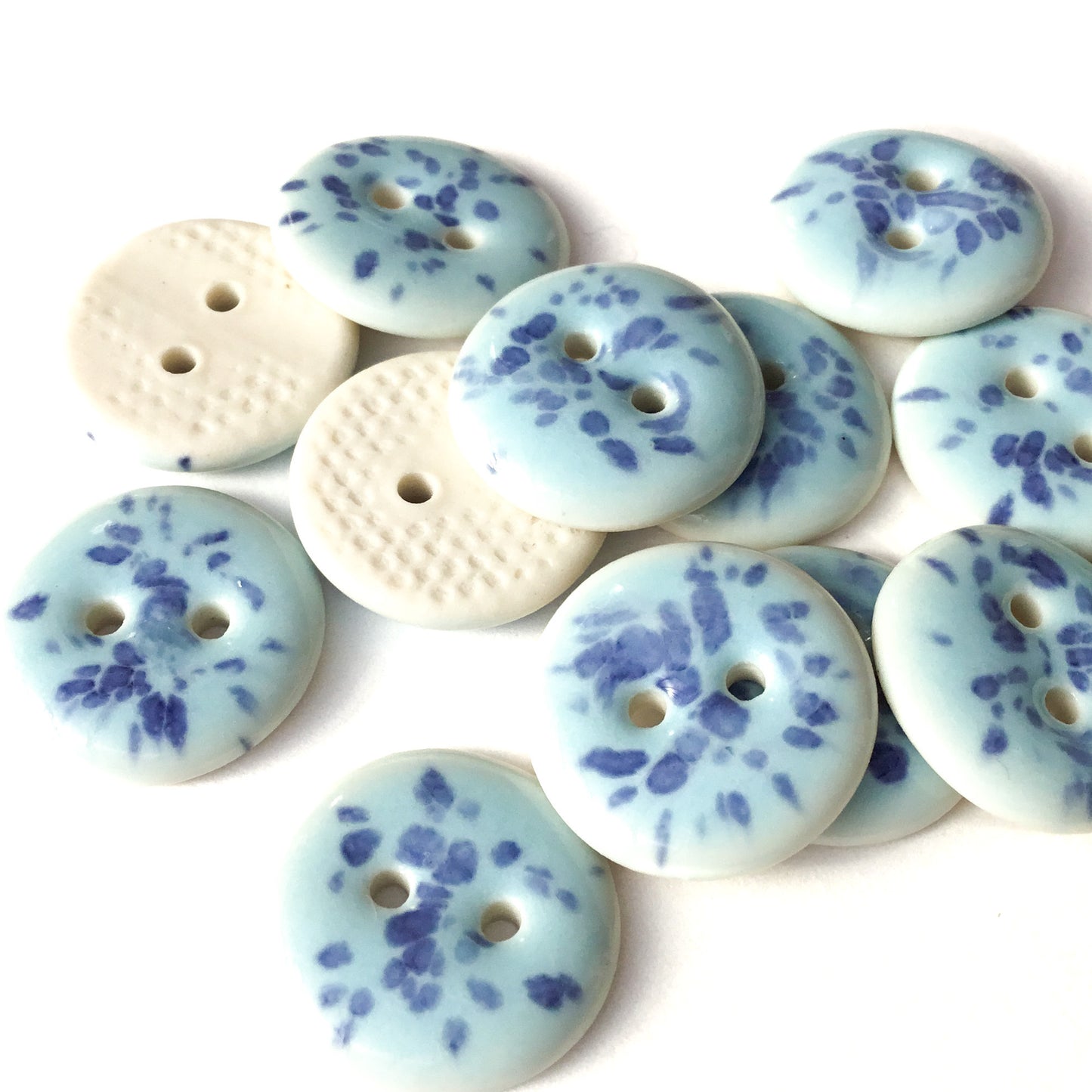 Speckled Light Blue Porcelain Buttons 11/16”