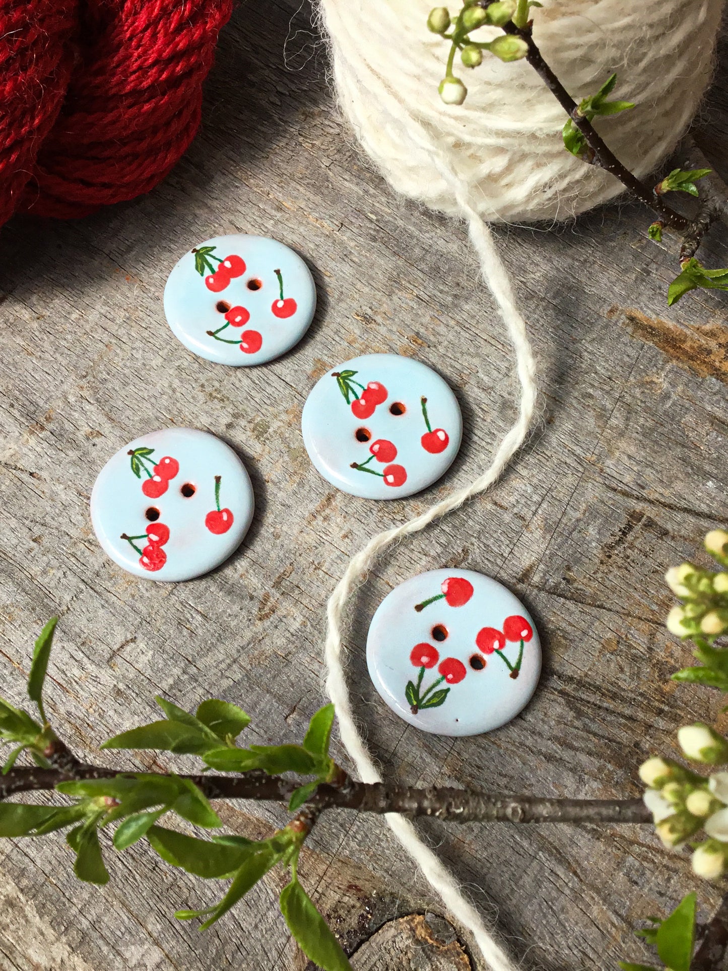 ‘Cherry Sky' Ceramic Button 1-1/16"
