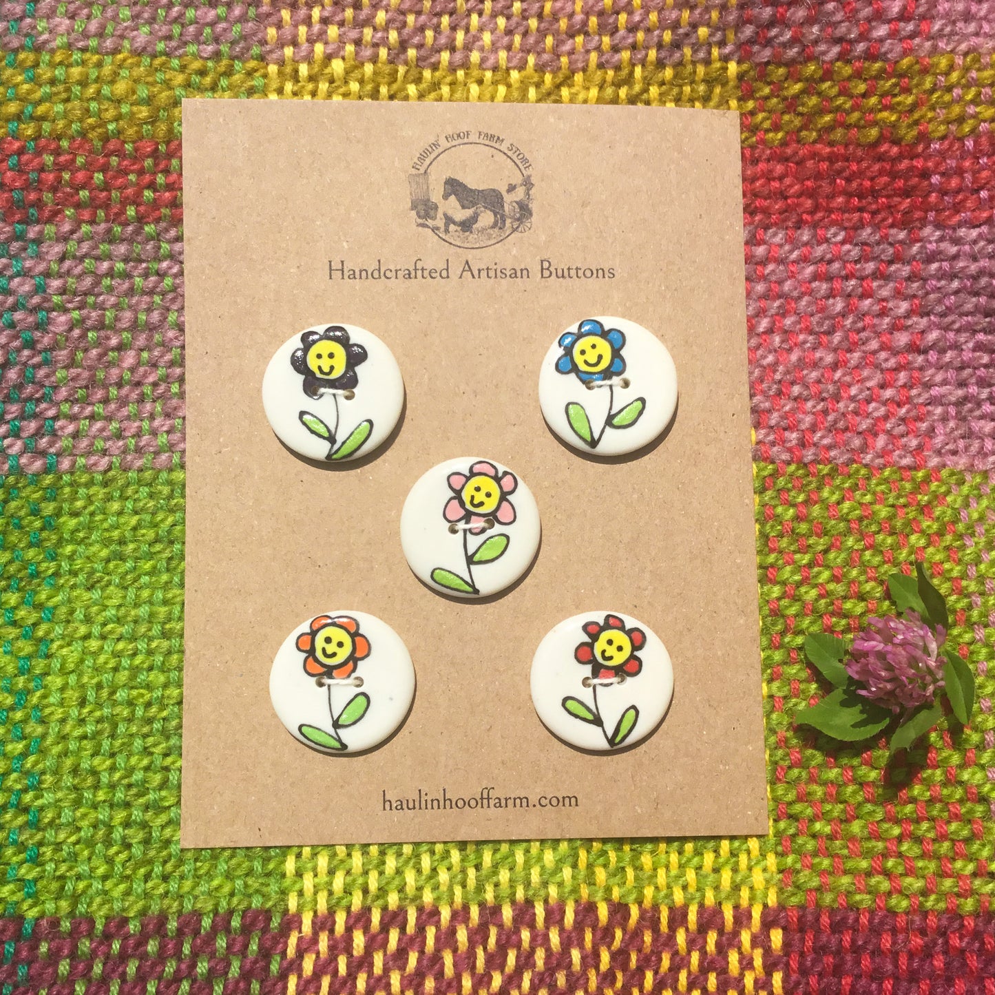 Happy Colorful Flowers Porcelain Button Set - 1”