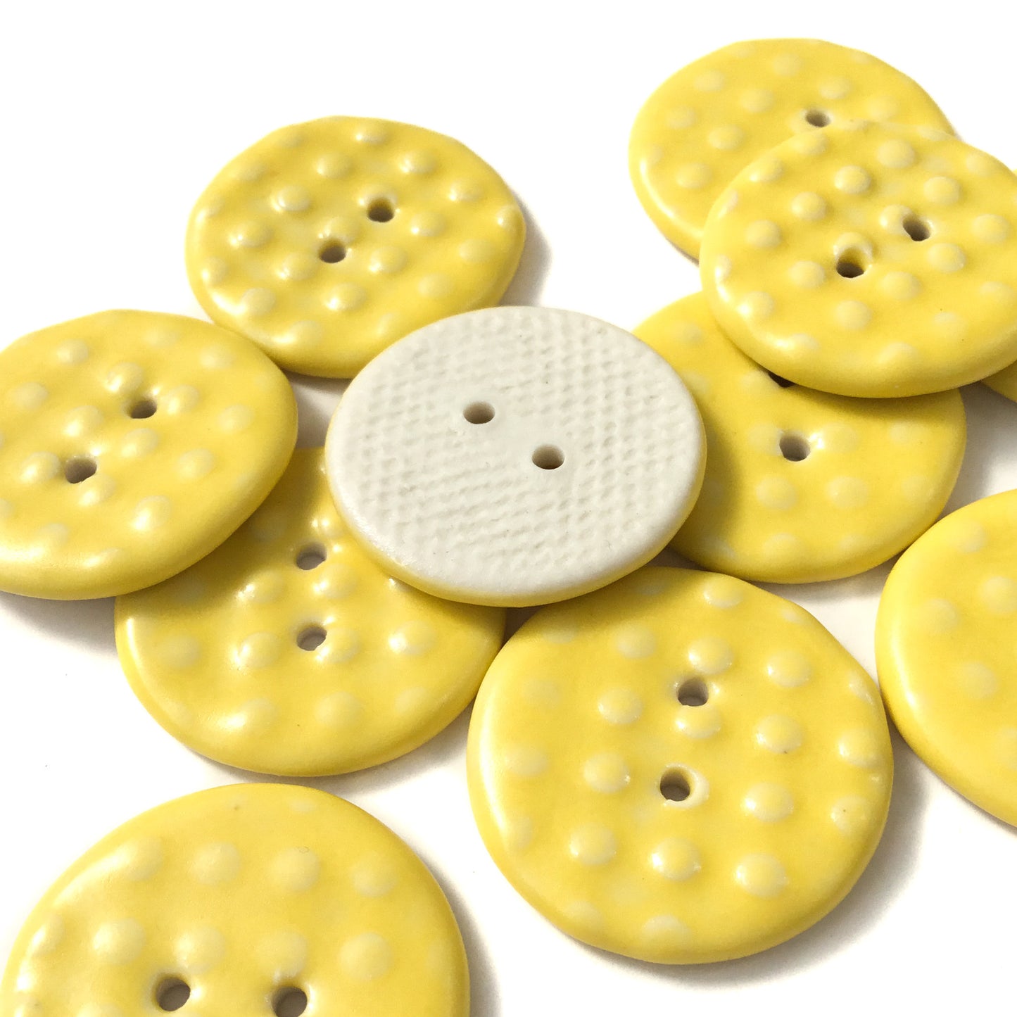 Lemon Yellow Polka Dot Porcelain Button 1"