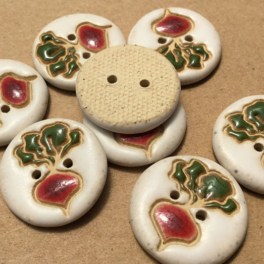 Matte White Garden Beet Stoneware Button 7/8”