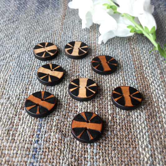 'Split Flower' Wood Burned Buttons 7/8”