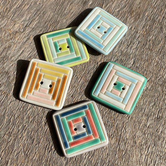 Porcelain Log Cabin Quilt Button 1”