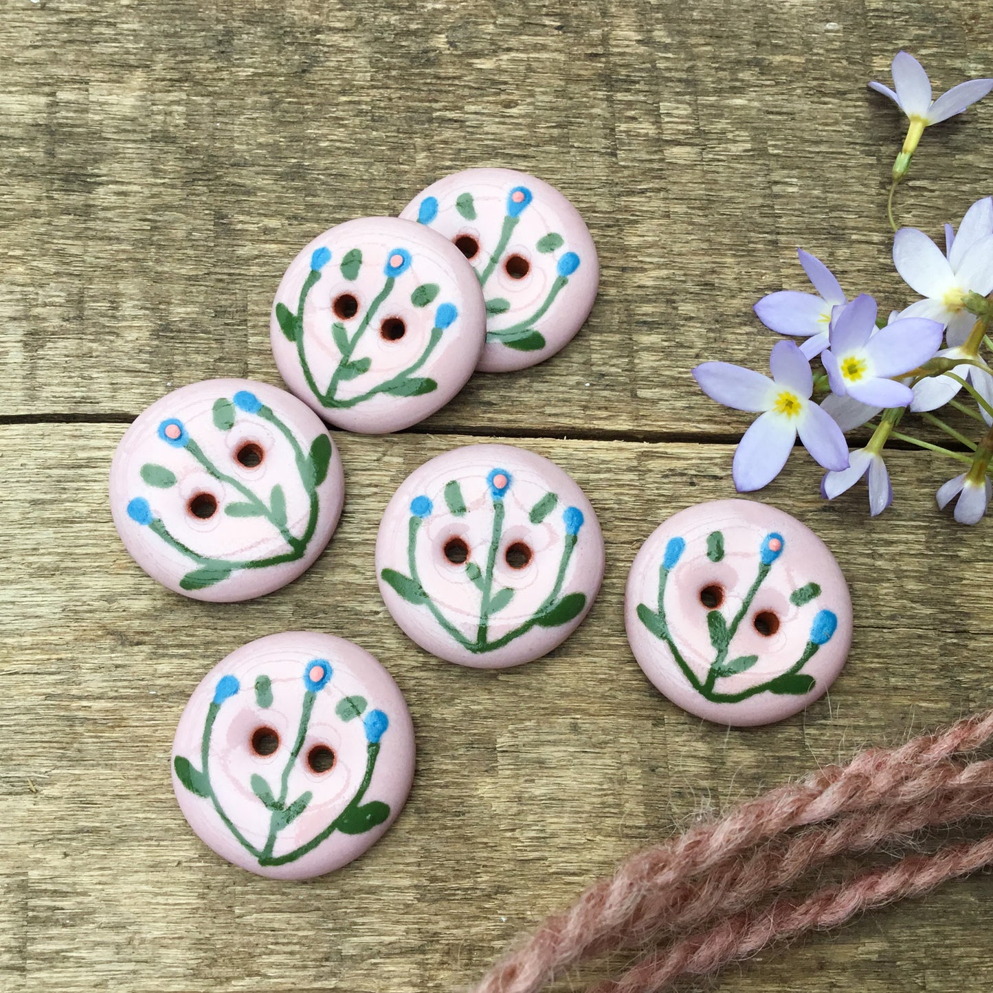 'Dainty Blues' Pink Ceramic Button 3/4"