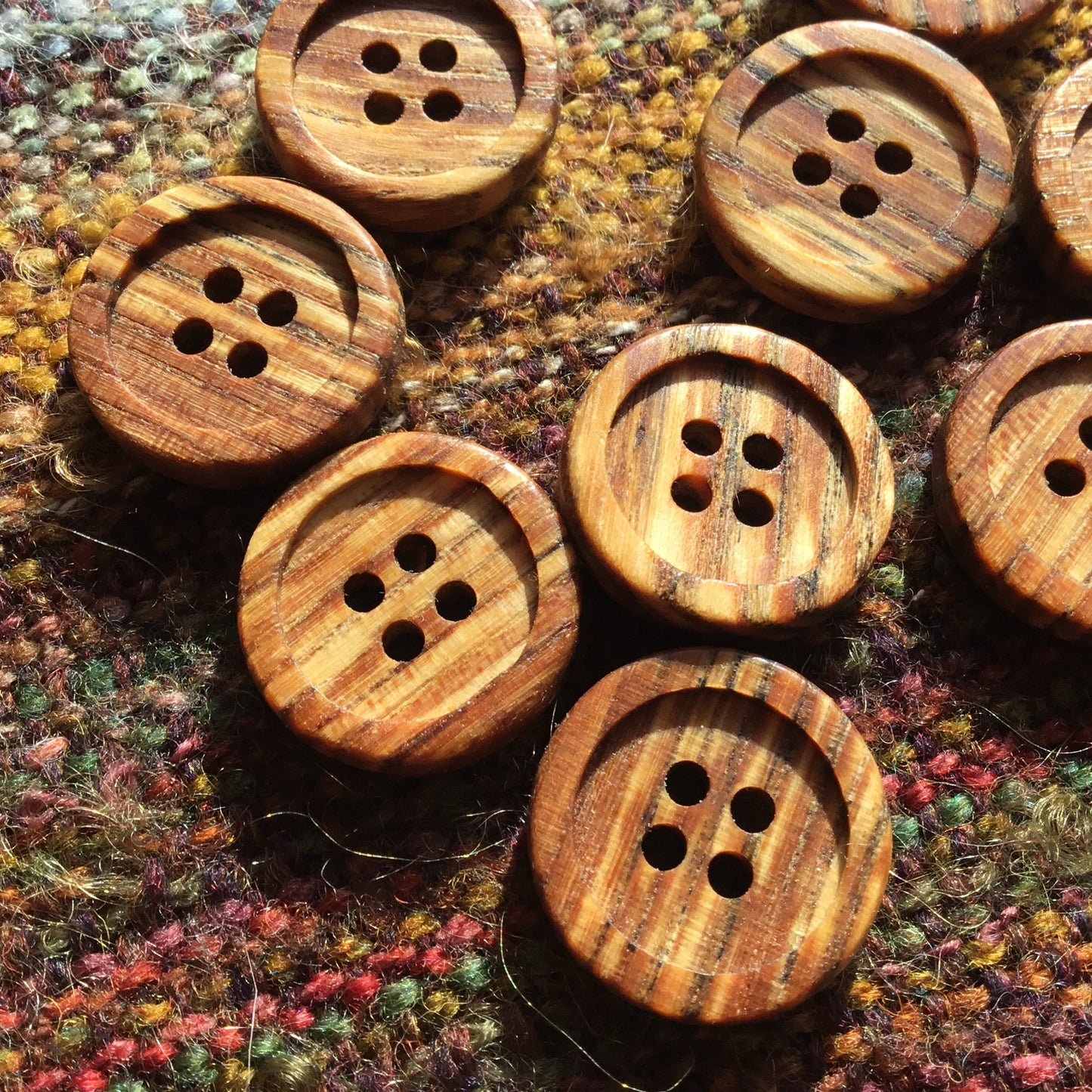 Four Hole Inset Button - Spalted Red Elm Wood 1"