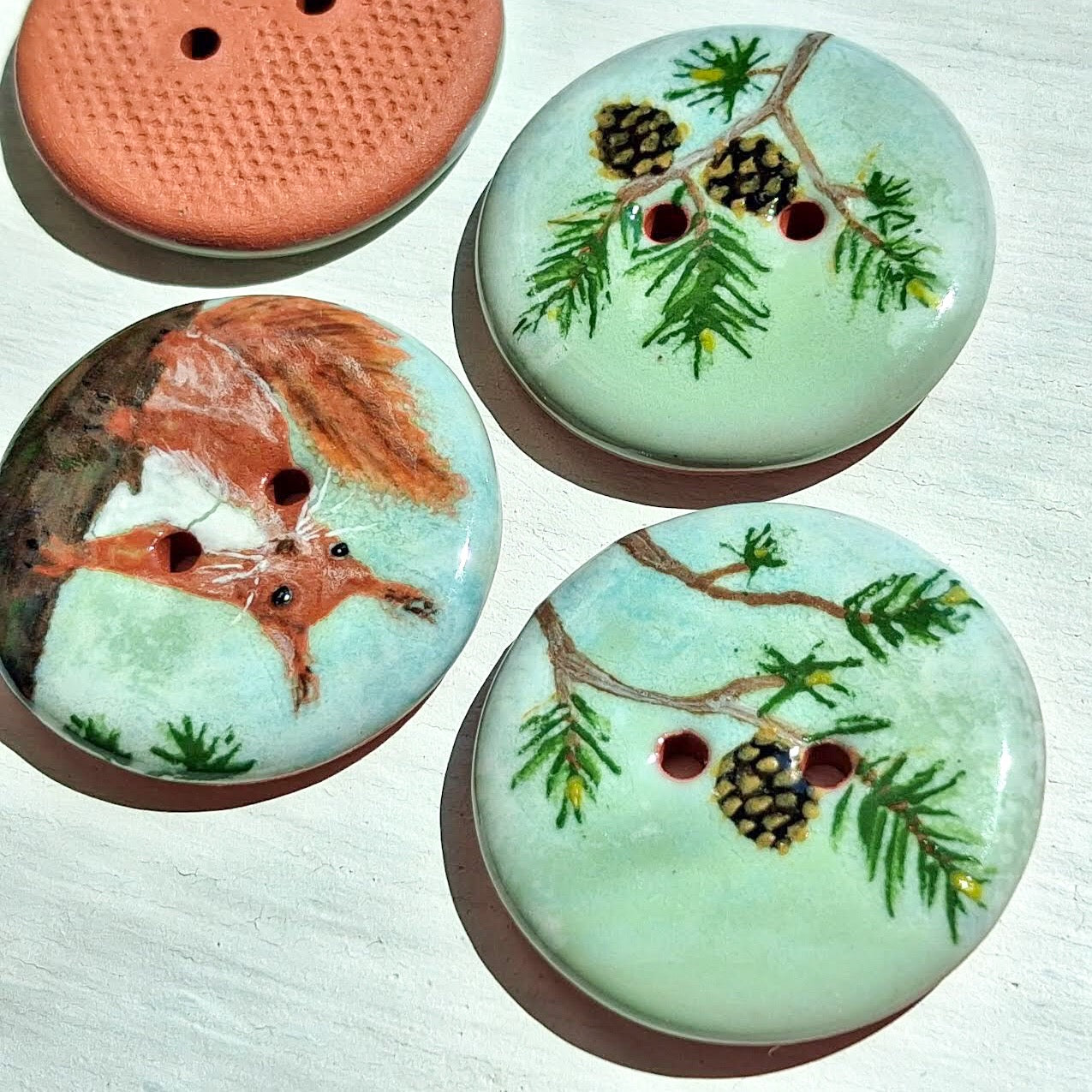 ‘Squirrel in the Pine Grove’ 1-1/16” one-of-a-kind 4-pack