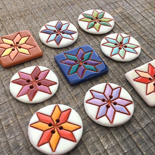 Eight Point Star Quilt Block Button 1-1/16"