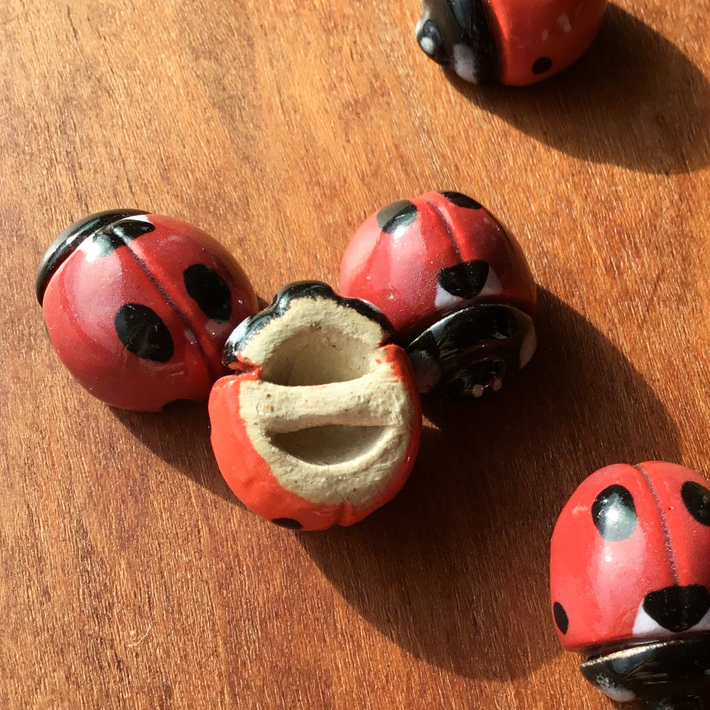 Hand-sculpted Ladybird Beetle Shank Buttons