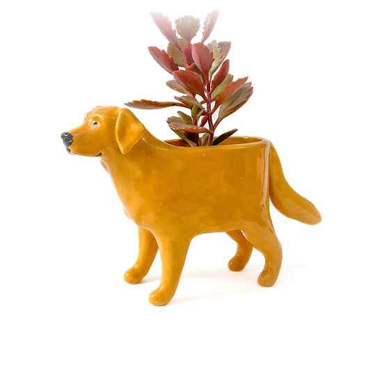 Golden Lab Dog Planter - Ceramic Dog Plant Pot