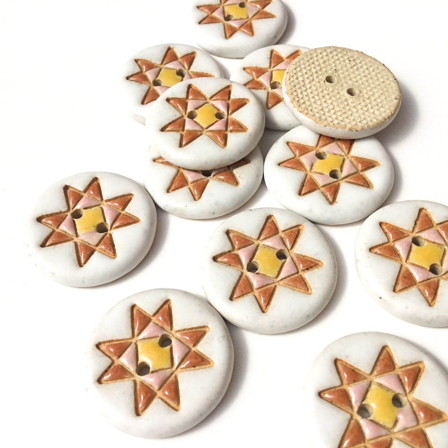 Ohio Star Quilt Block Stoneware Button ‘Earthy Sweet’ 7/8”