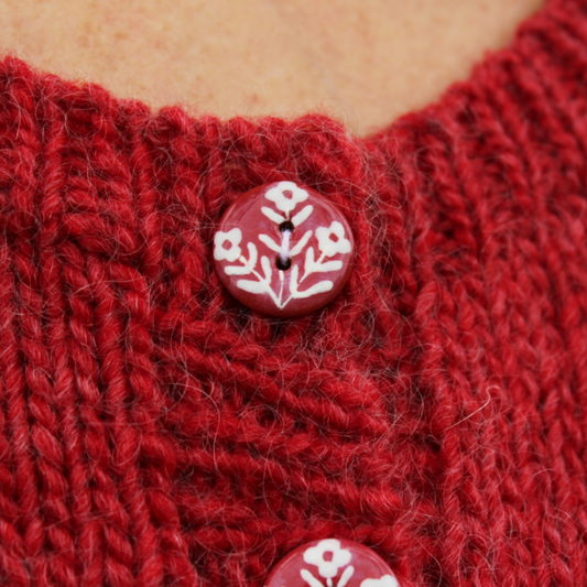 "Wallflowers" Ruby & White Button 3/4"