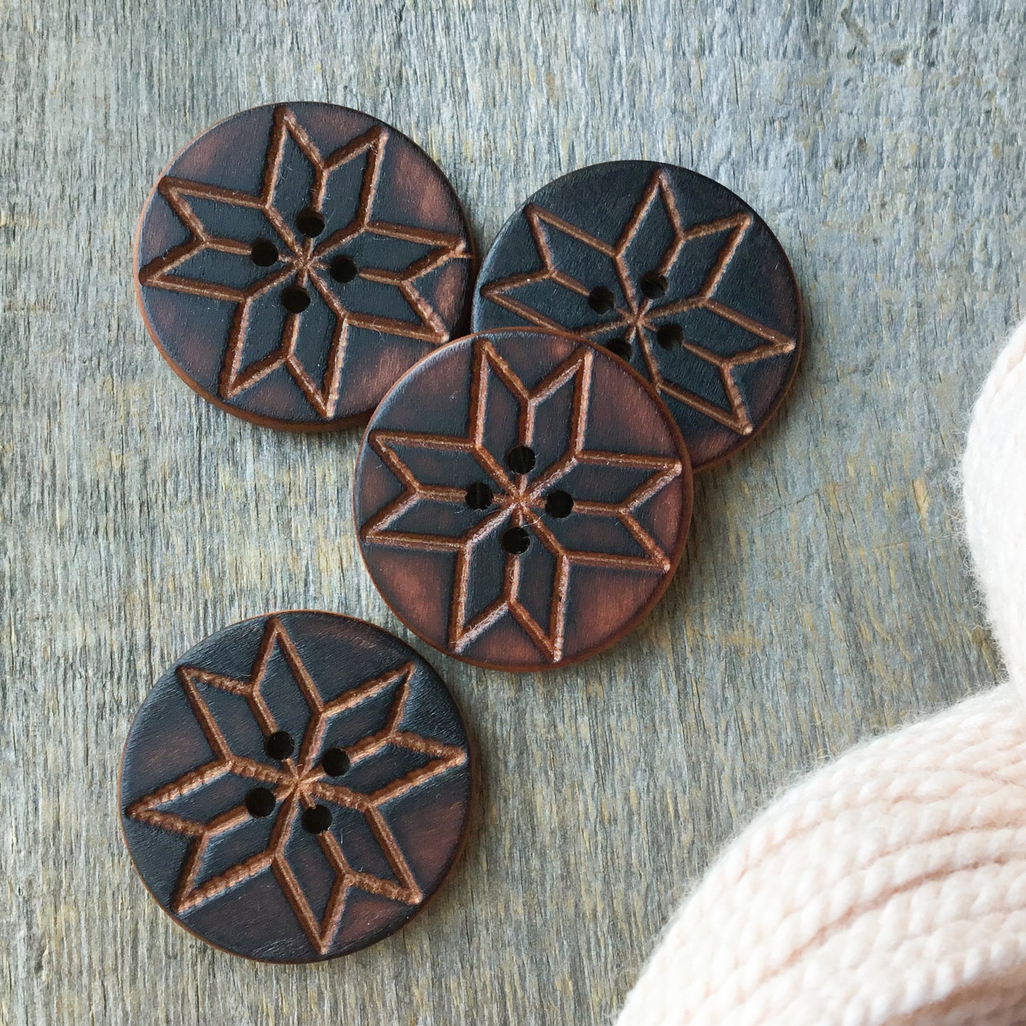 Wooden Quilt Button on Cherry 1-1/2”