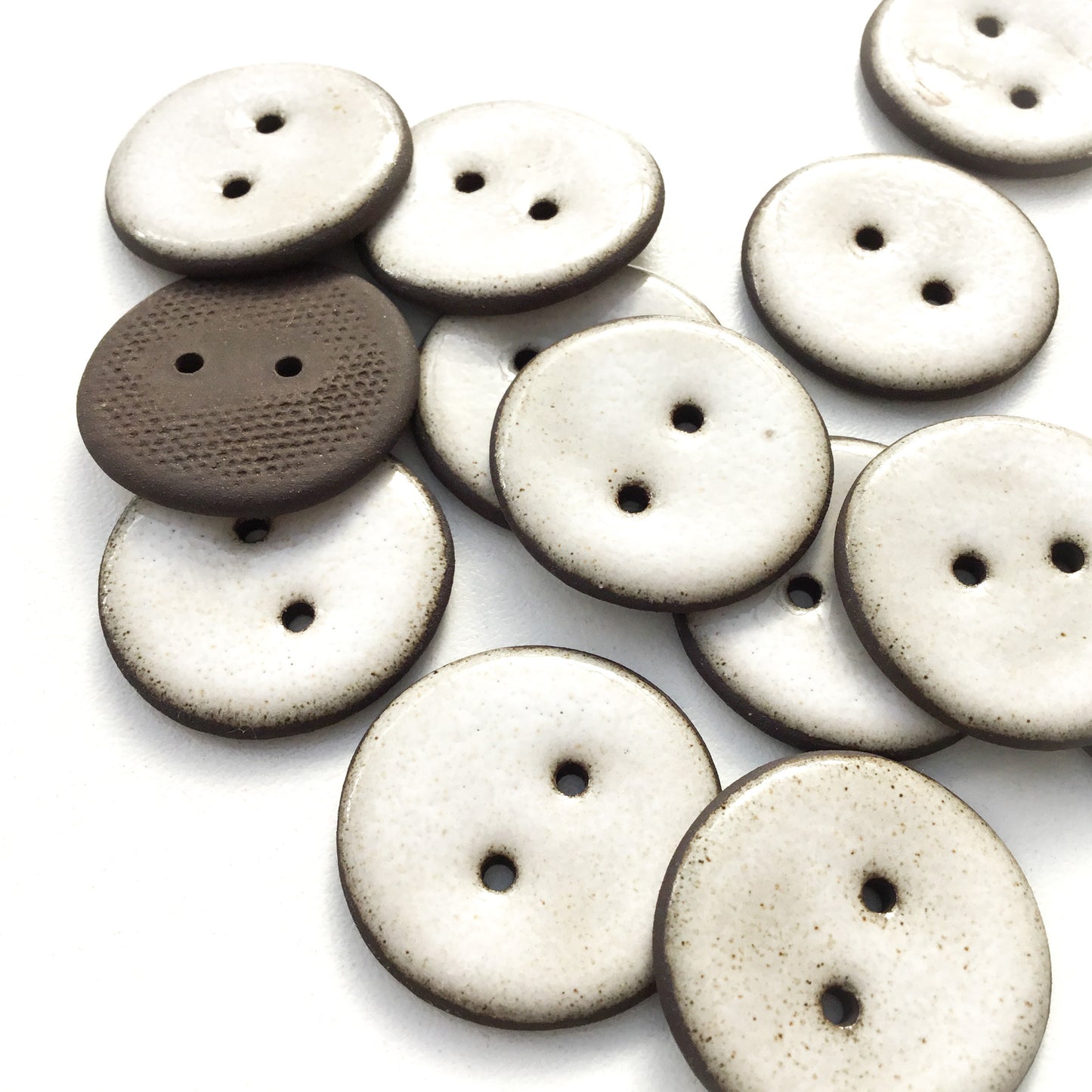 Antique White Black Clay Stoneware Buttons 1-1/16"