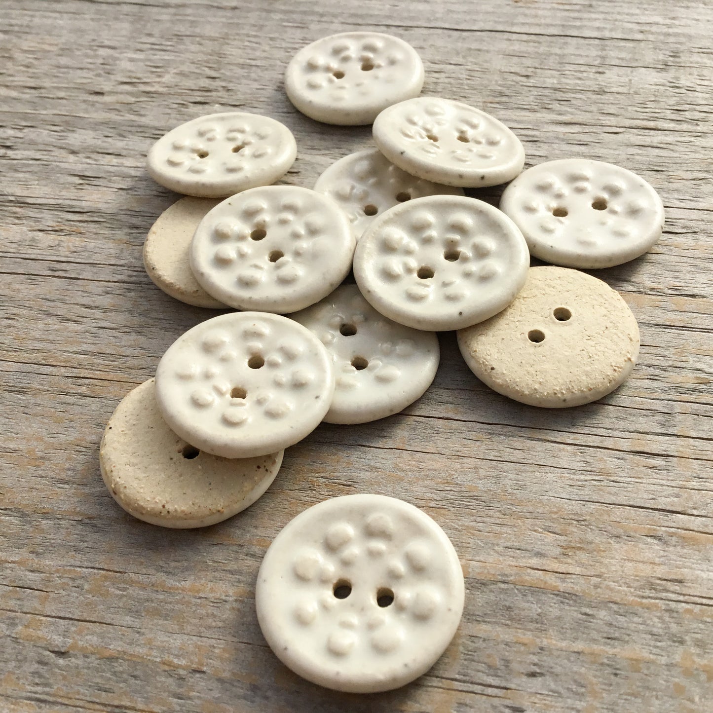 Solid Matte White 'Aster' Stoneware Buttons 13/16"