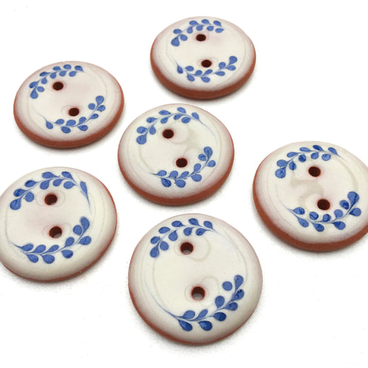 Antique White Button with Blue Florets 7/8"