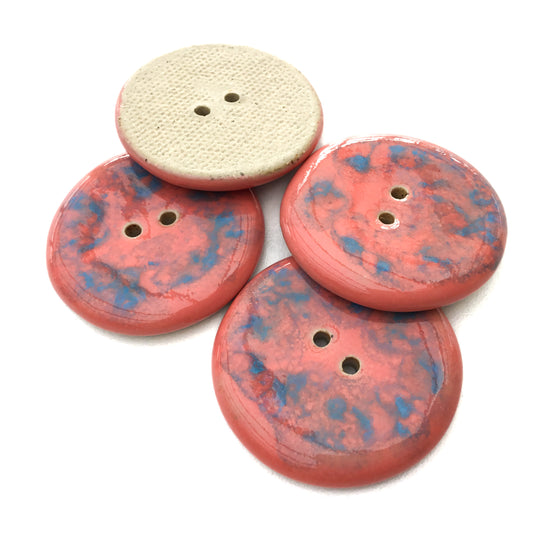 Large Coral Stoneware Button with Bursts of Turquoise 1-1/2"