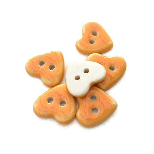 Orange Porcelain Heart Buttons 9/16"
