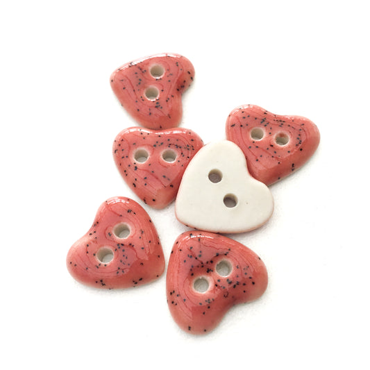 Speckled Dusty Rose Porcelain Heart Buttons 9/16"