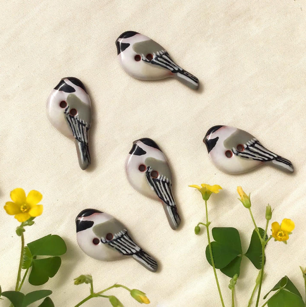 Ceramic Perching Songbird Button 1/2” x 1-1/8"