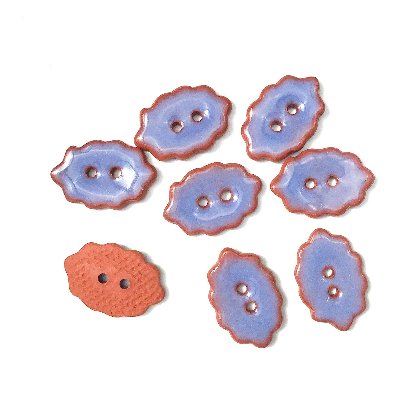 Scalloped Purple Ceramic Buttons - Small Purple Ceramic Buttons - 7/16" x 3/4" - 8 Pack