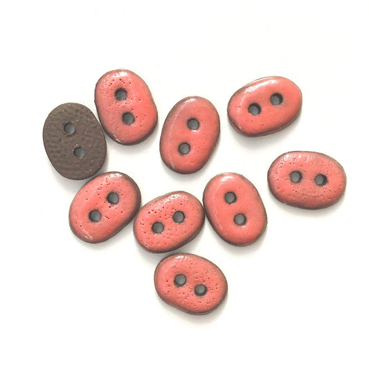 Coral Colored Ceramic Buttons - Small Oval Clay Buttons - 7/16" x 9/16" - 9 Pack