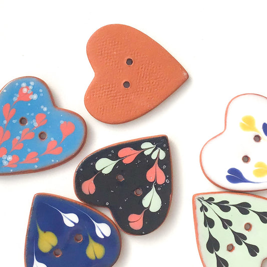 Decorative Heart Buttons - Ceramic Heart Button - 1 3/8"