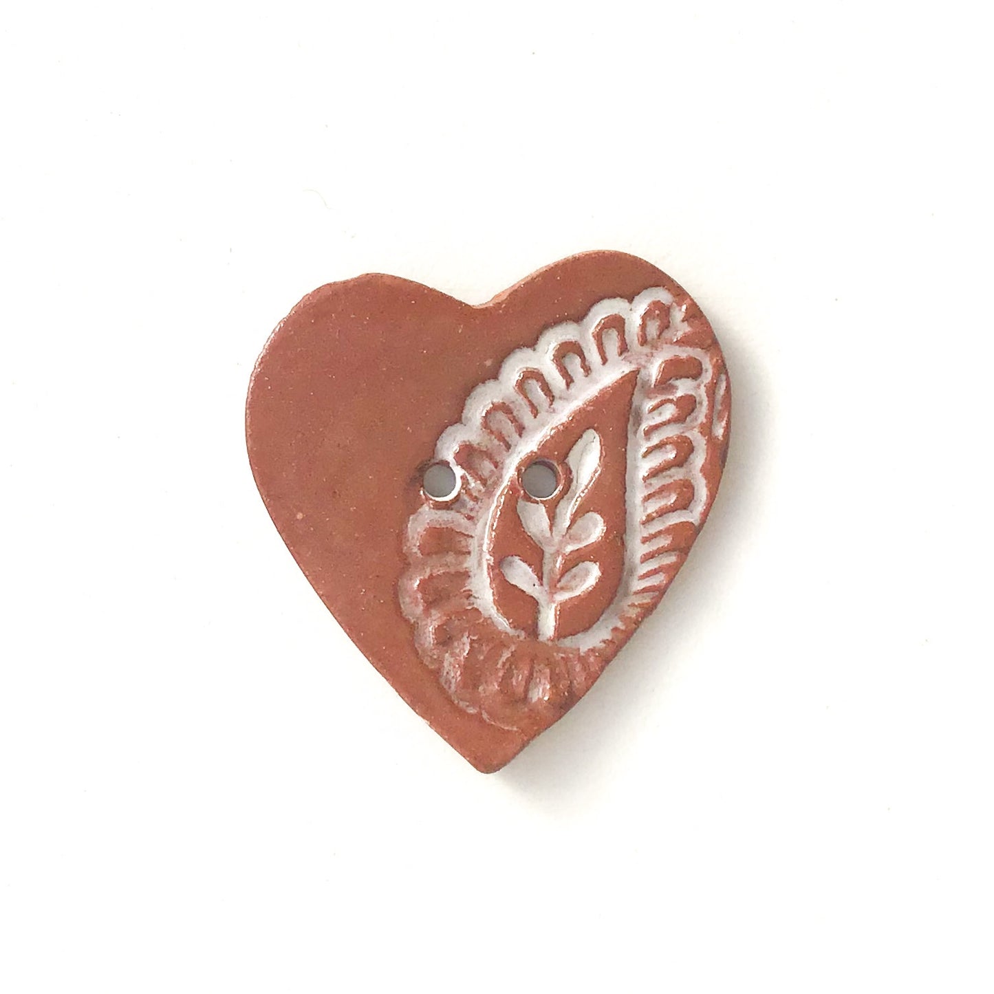 Large Stamped Heart Buttons - Painted Flowers Ceramic Heart Button - 1 3/8"