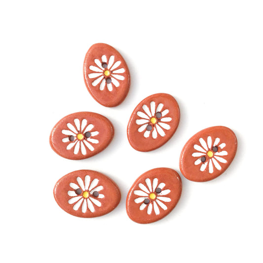 White Daisy Button on Red Clay 5/8" x 7/8"