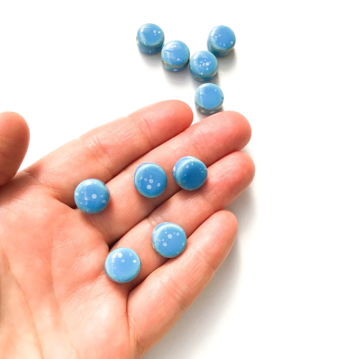 Round Handmade Clay Beads - Bright Blue Ceramic Beads - 1/2" x 1/4"