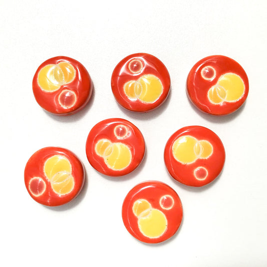 Round Handmade Clay Beads - Reds, Oranges, & Yellow Ceramic Beads - 7/8" x 1/4"